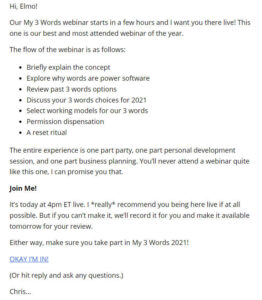 Chris Brogan eMail for Marketing example